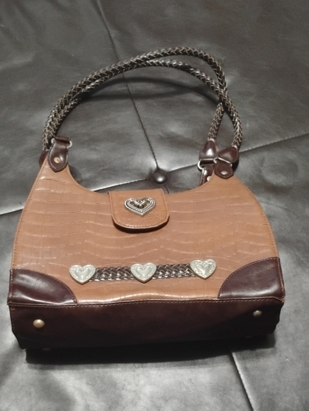 Brown Heart Accent Women’s Shoulder Bag